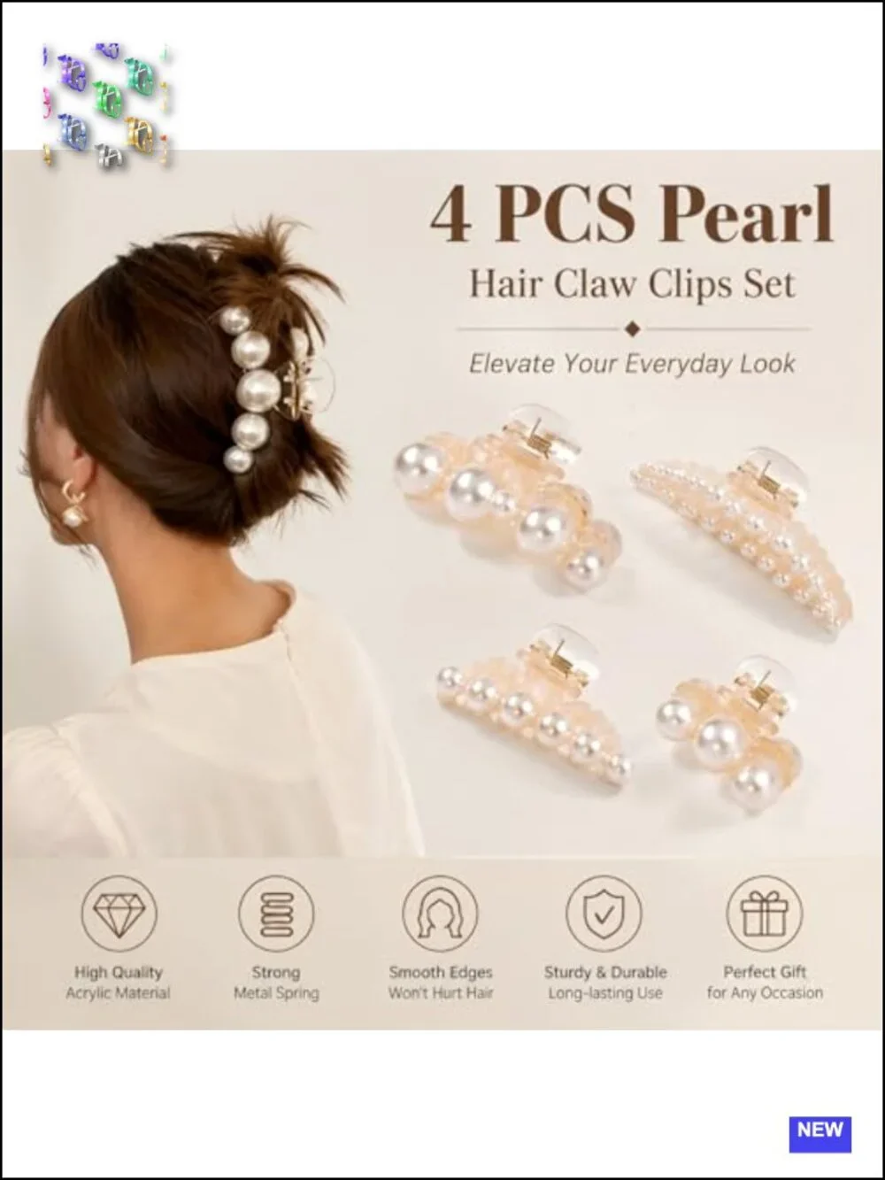 4 PCS Large Pearl Hair Claw Clips Set for Women - Strong Hold Hair Accessories